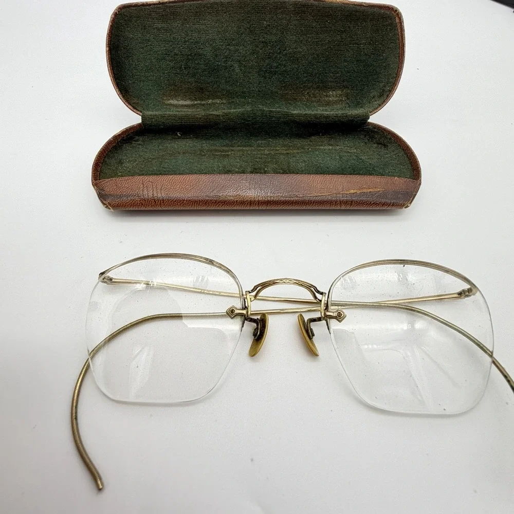 Antique Vtg Eyeglasses 1/10 12K Gold Filled‎ Bausch & Lomb Leather Case